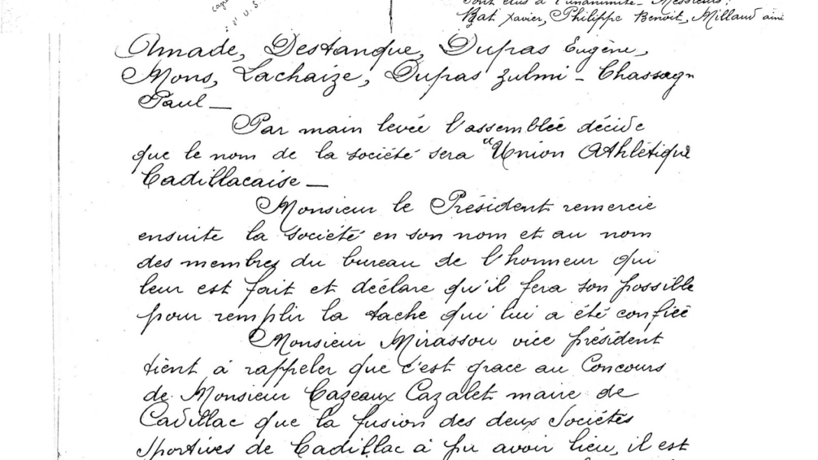 ASSEMBLEE GENERALE UA CADILLAC RUGBY 5 JUIN 1906