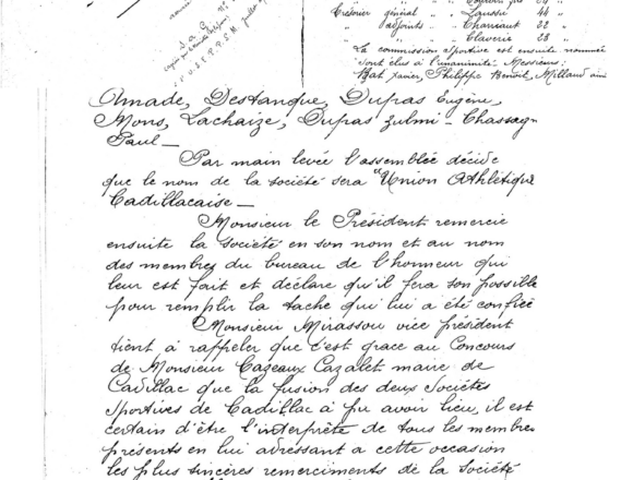 ASSEMBLEE GENERALE UA CADILLAC RUGBY 5 JUIN 1906