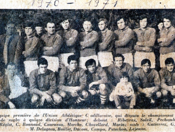 EQUIPE 1 SENIOR UA CADILLAC RUGBY CHAMPIONNAT COTE D ARGENT 1970 1971