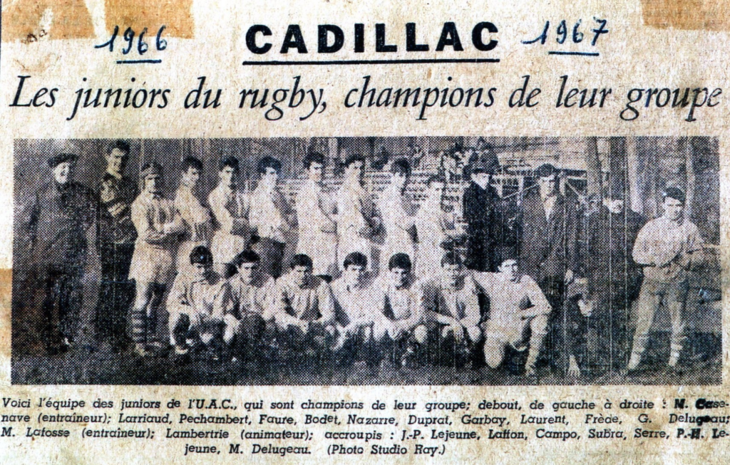 EQUIPE JUNIOR UA CADILLAC RUGBY CHAMPION DE LEUR GROUPE 1966 1967