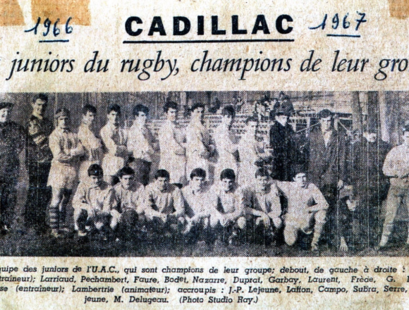 EQUIPE JUNIOR UA CADILLAC RUGBY CHAMPION DE LEUR GROUPE 1966 1967