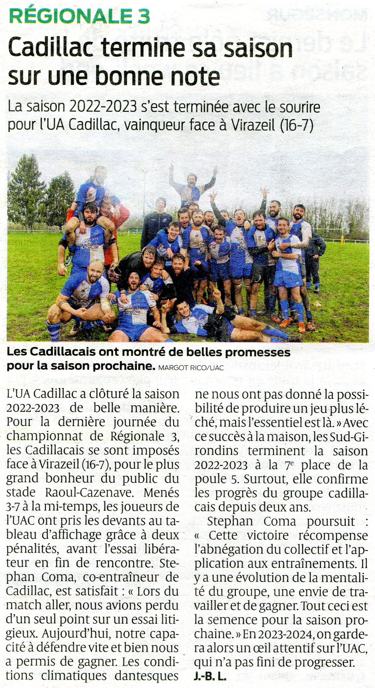 EQUIPE SENIOR UA CADILLAC RUGBY TERMINE SUR UNE BONNE NOTE SA SAISON R3 EN 2023 EQUIPE SENIOR UA CADILLAC RUGBY TERMINE SUR UNE BONNE NOTE SA SAISON R3 EN 2023