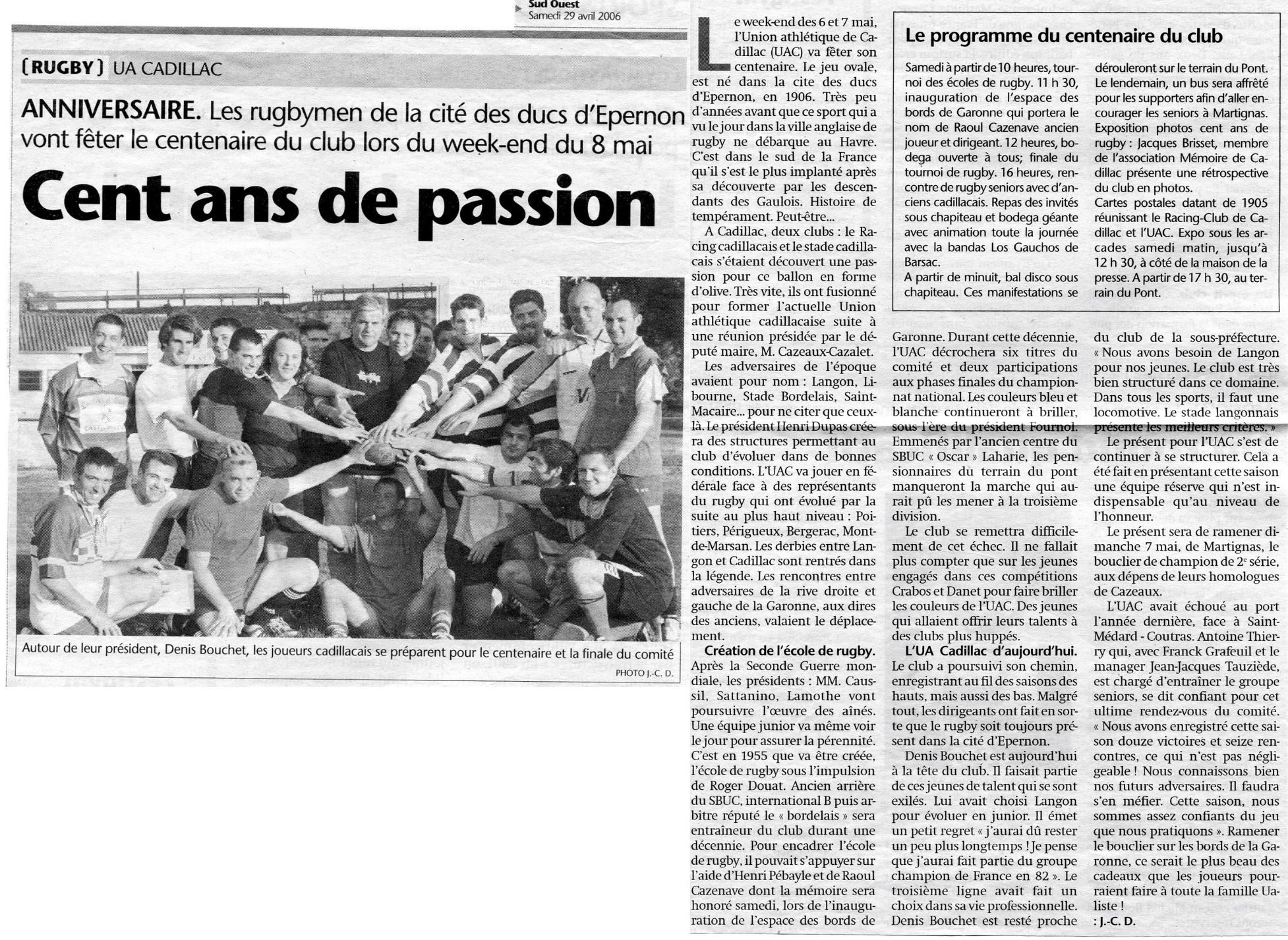 LES 100 ANS DU CLUB UA CADILLAC RUGBY 2006 LES 100 ANS DU CLUB UA CADILLAC RUGBY 2006