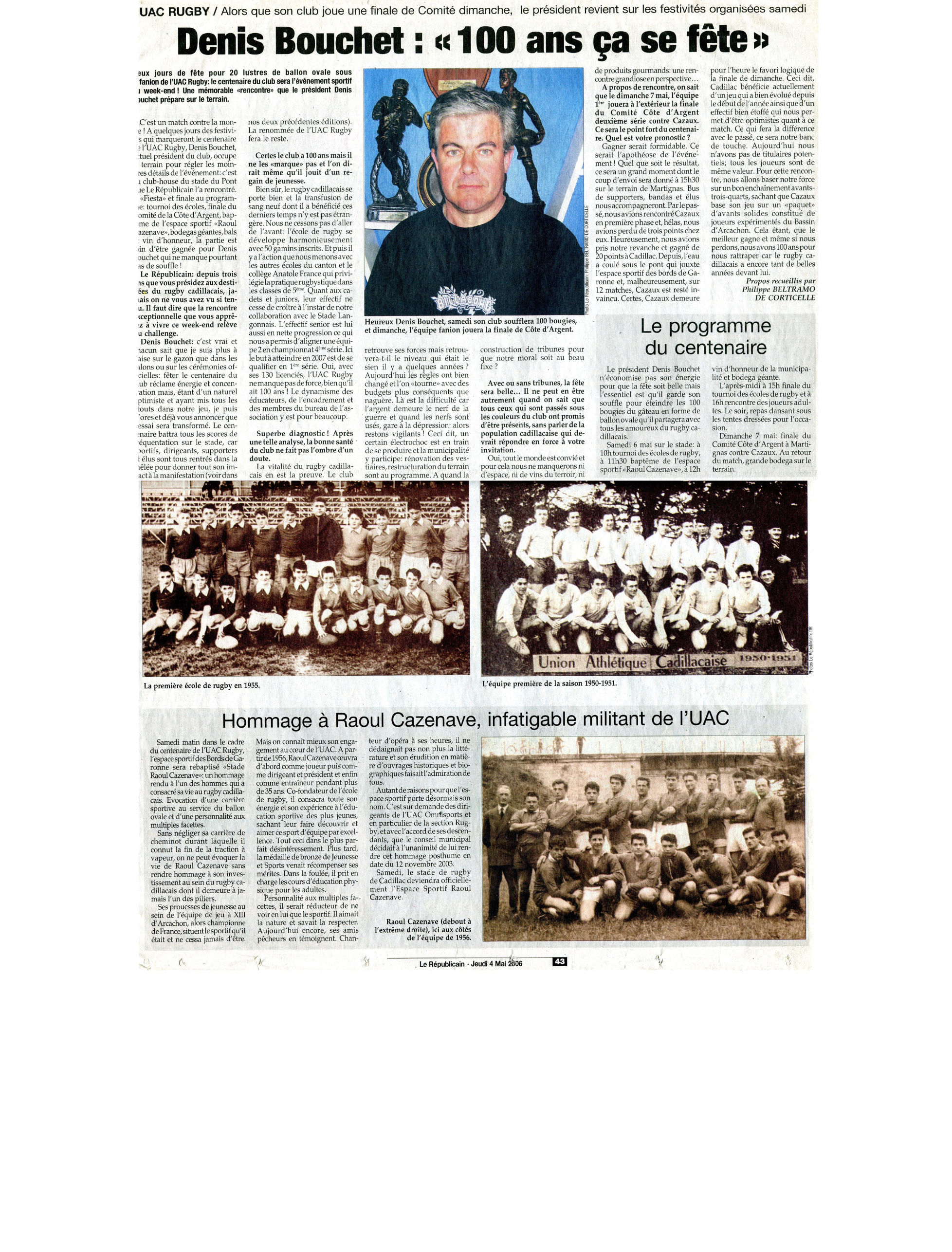 100ans ça se fête UA CADILLAC RUGBY 4 MAI 2006