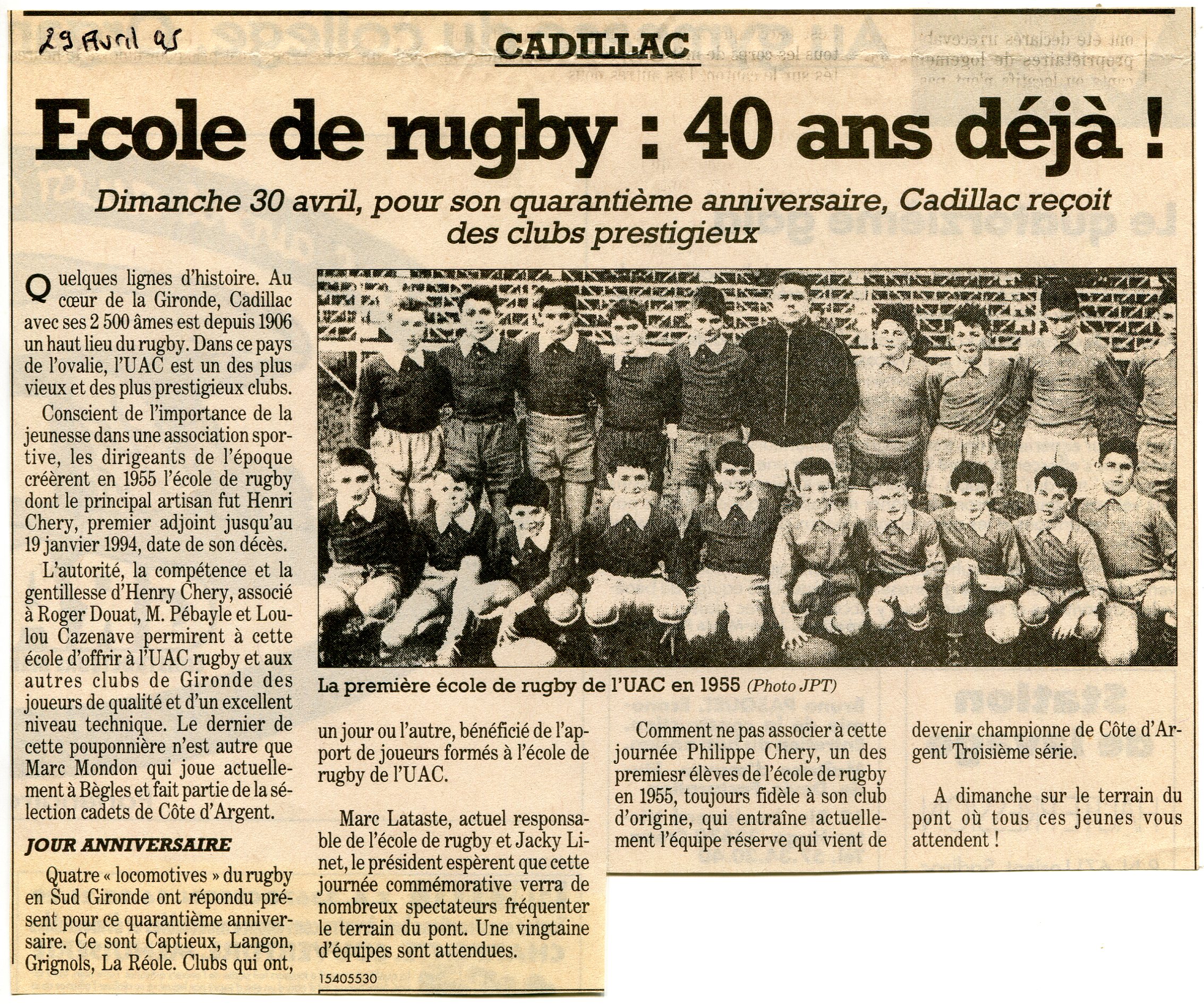40ans de l'école de rugby de Cadillac 29 avril 1995