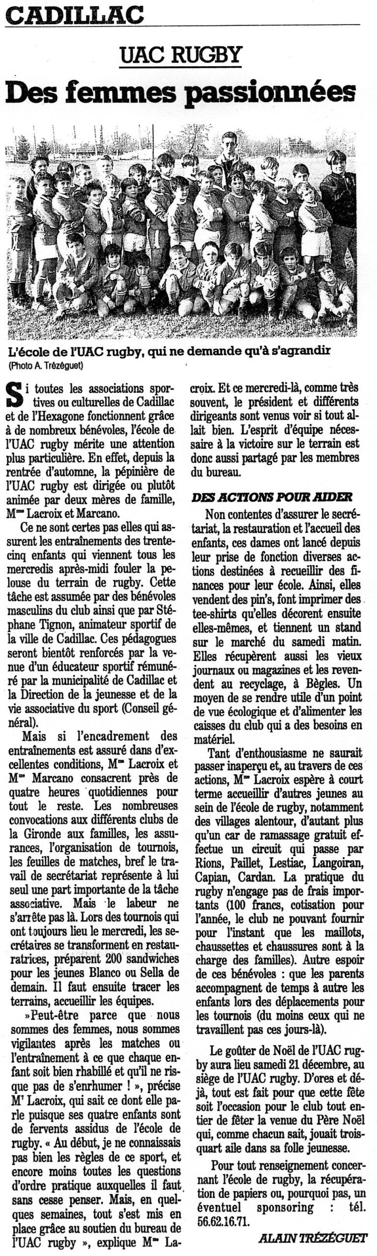 L'école de rugby de Cadillac se féminise 12 décembre 1991