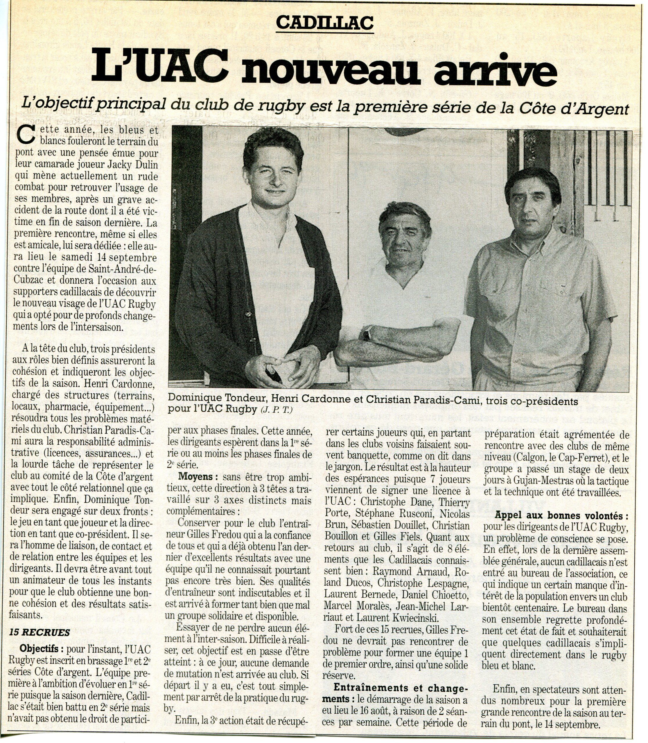L'ua cadillac rugby 9 septembre 1996