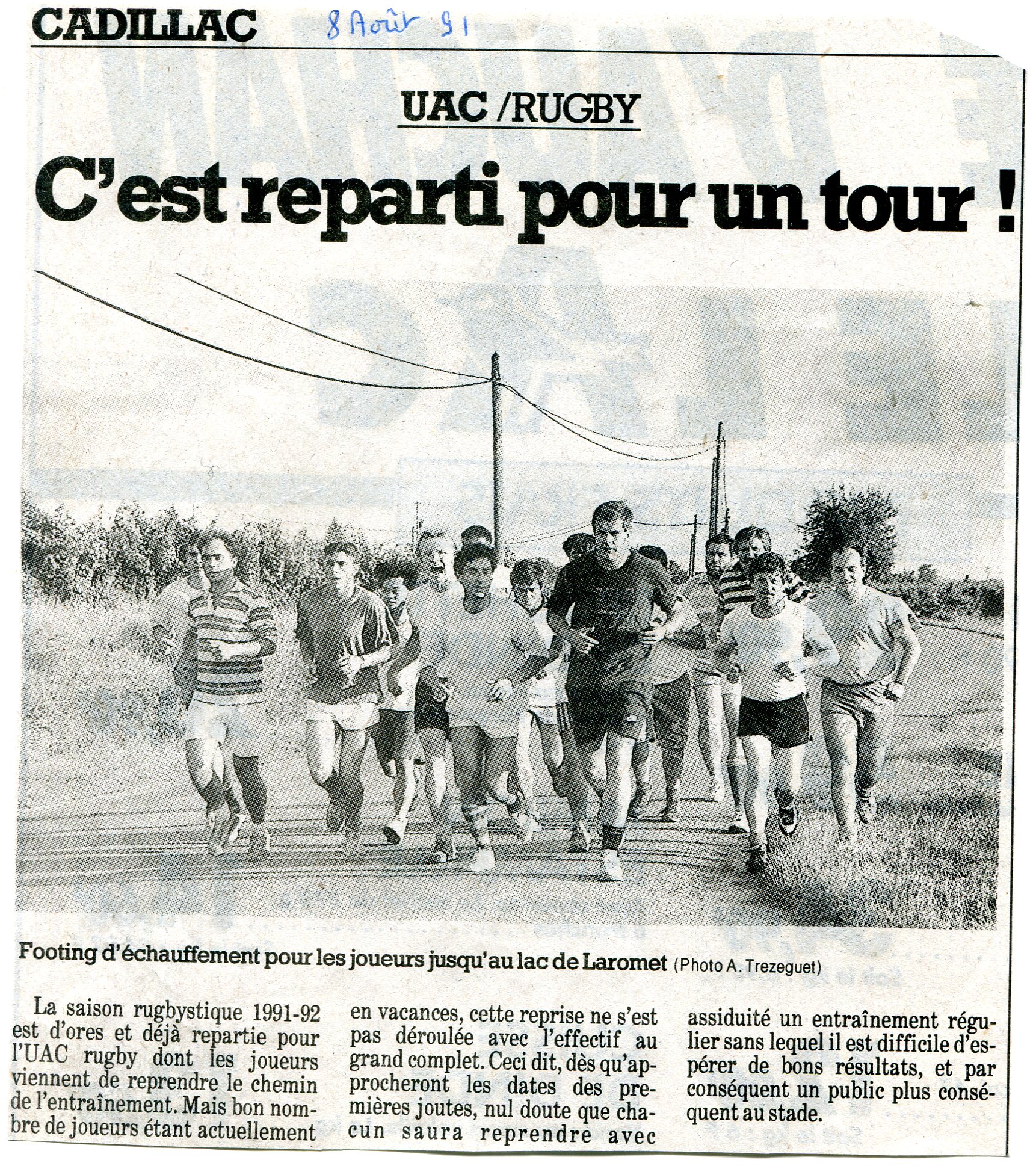 Nouvelle saison pour les séniors du l'ua cadillac rugby 8 août 1991