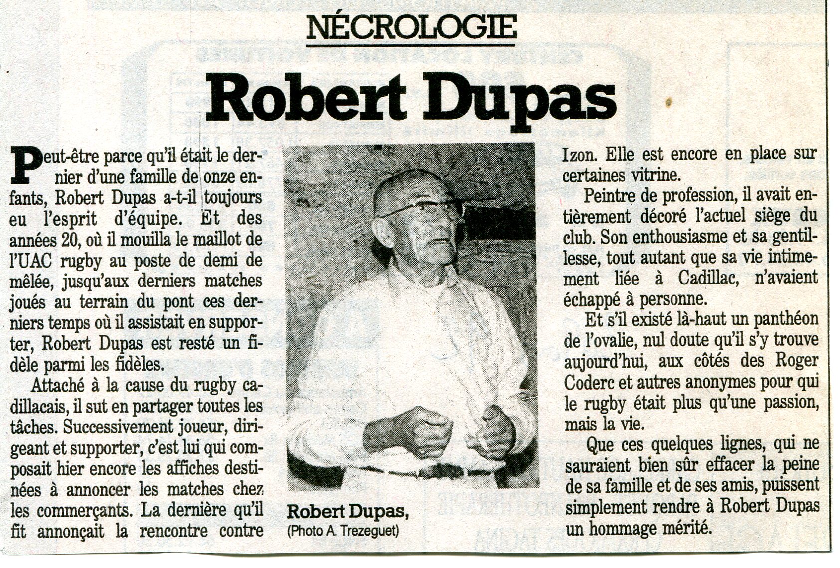 Robert Dupas Ua Cadillac Rugby 30 mars 1992