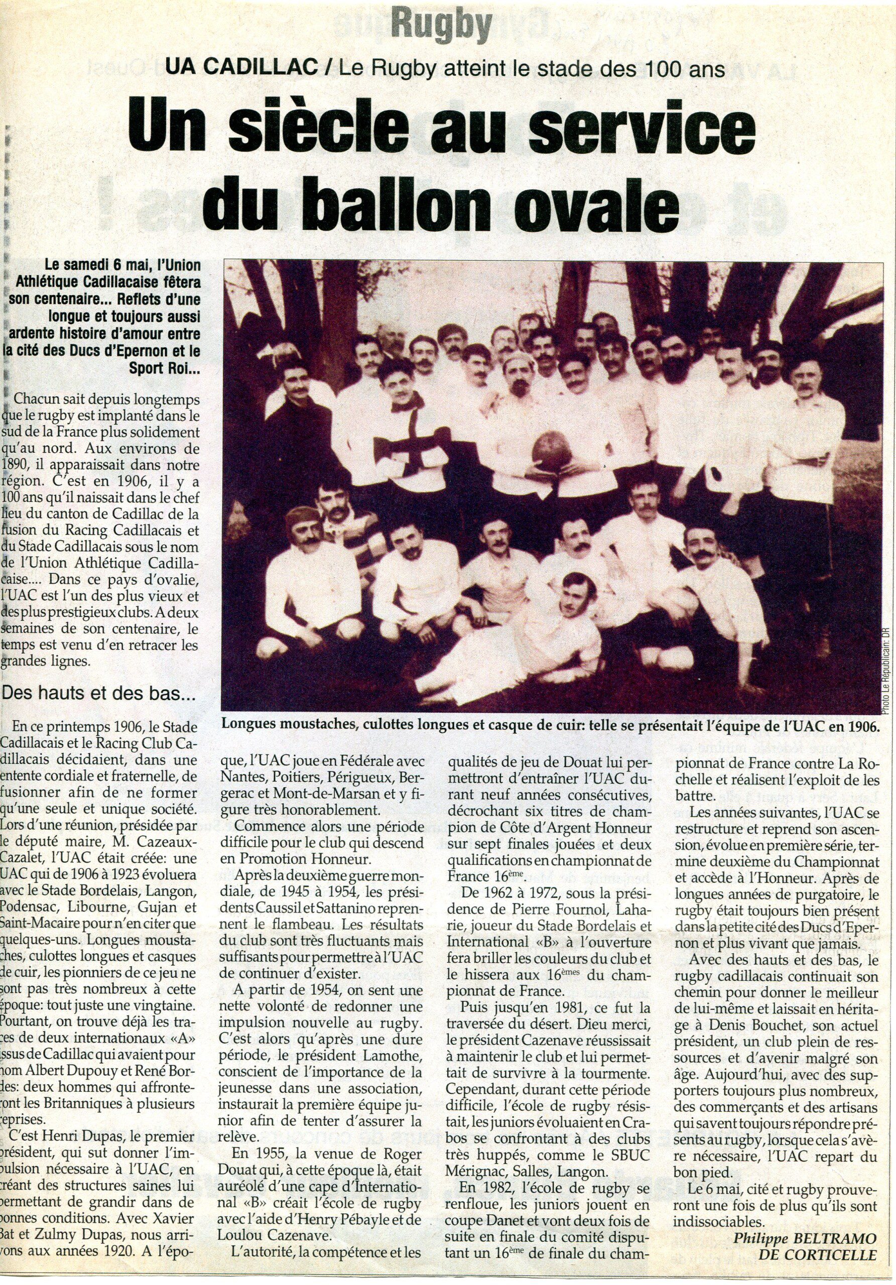 les 100 ans de l ua cadillac rugby 2006 20 avril